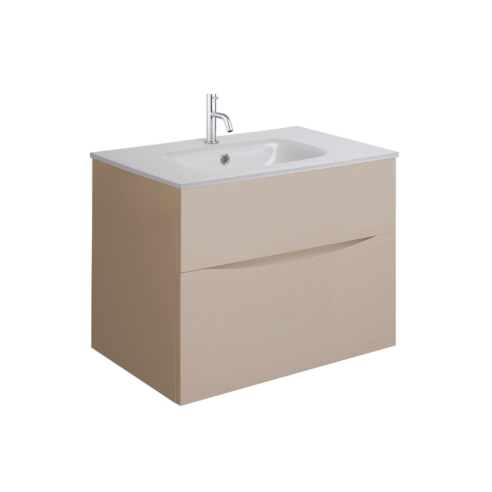 Product Cut out image of the Crosswater Glide II Warm Stone 700mm Double Drawer Unit with Ice White Glass 1 Tap Hole Basin